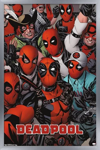 Vista 9 de Marvel Comics Deadpool - Póster de pared con caras, 22.4 pulgadas de largo x 14.7 pulgadas de ancho, versión enmarcada de madera de granero
