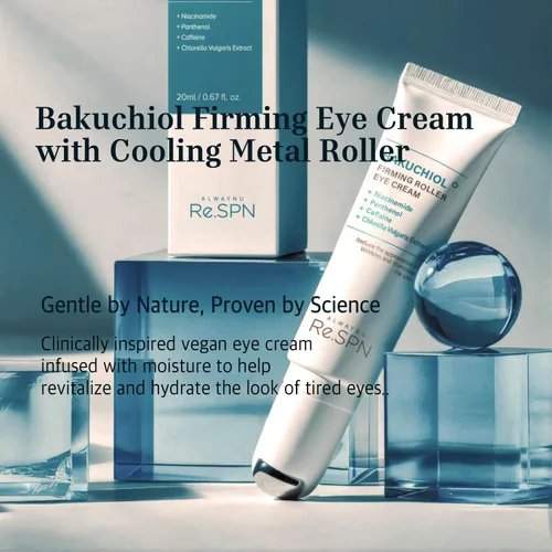 Vista 2 de Re.SPN Bakuchiol Crema reafirmante para ojos con rodillo metálico refrescante – Crema hidratante para ojos clínicamente probada para bolsas, arrugas
