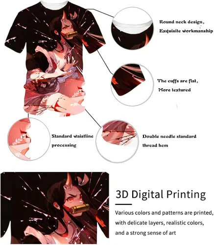 Vista 3 de TVESA Camiseta unisex con impresión 3D de anime para mujeres y hombres
