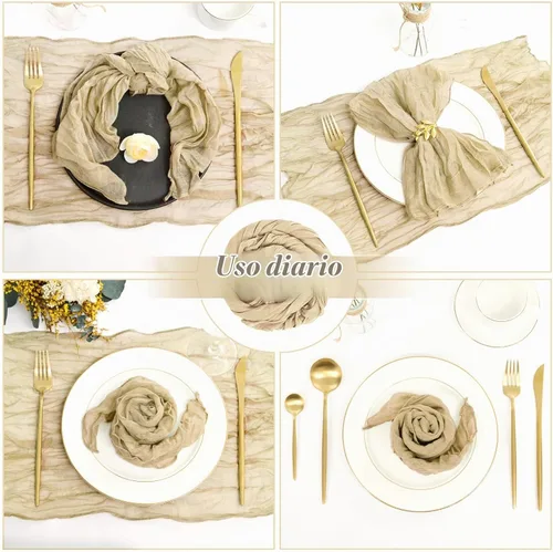 Vista 7 de fani - Paquete de 60 servilletas de gasa de gasa, 20 x 20 pulgadas, color beige Servilletas de mesa arrugadas, algodón suave, decoración rústica