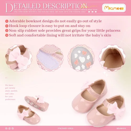 Vista 5 de Miamooi Zapatos de vestir de boda para bebés y niñas, zapatos de ballet con lazo de princesa Mary Jane, zapatos planos para primeros pasos, zapatos