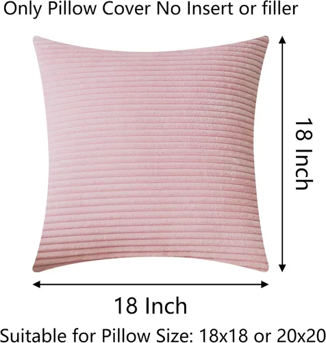 Vista 2 de Demetex Juego de 2 fundas de almohada rosas de 18 x 18 pulgadas, fundas de almohada cuadradas de pana para dormitorio, sala de estar, juego de 2, 18