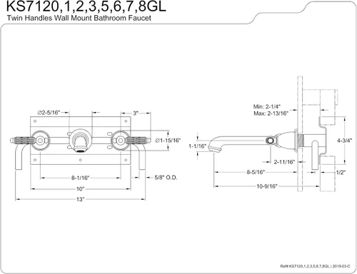 Vista 3 de Kingston Brass KS7128GL - Grifo georgiano para fregadero de pared, alcance de boquilla de 10-7/16 pulgadas, níquel cepillado