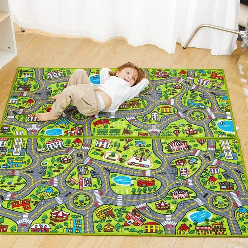 Vista 5 de JOYIN Alfombras de juego para niños, alfombra de vida urbana, alfombra duradera para juegos de simulación de ciudad, alfombra para niños pequeños