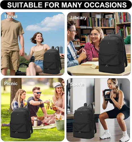 Vista 7 de seyfocnia Mochila de gimnasio, pequeña bolsa de gimnasio con compartimento para zapatos, mochila de viaje ligera y expandible para entrenamiento