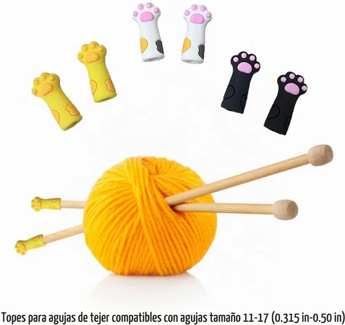 Vista 6 de SPANSEE 6 uds. Protectores de Puntas de Agujas de Tejer con Forma de Pata de Gato, Protectores de Puntas de Agujas de Tejer, Detenedor de Puntos, 6