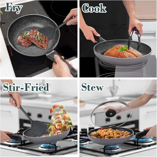 Vista 5 de ARC Advanced Royal Champion Sartén antiadherente, sin PFOA, sartén con tapa, sartén antiadherente para lavavajillas y horno, apta para todas