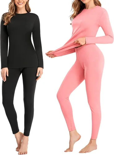 Vista 11 de SIMIYA Juego de 2 piezas de ropa interior térmica para mujer, pantalones largos Johns, capa base abrigada con forro de vellón, para climas fríos 2