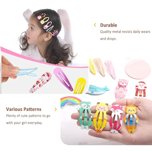 Vista 3 de Funtopia - 100 pinzas para el cabello, lindas pinzas para mujeres, adolescentes, niñas, niños, coloridas, sin deslizamientos, de metal, frutas