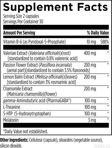 Vista 2 de Designs for Health Cápsulas de insomnitol – Ayuda para dormir para adultos con melatonina, L-teanina + 5-HTP – hierbas calmantes valeriana, bálsamo