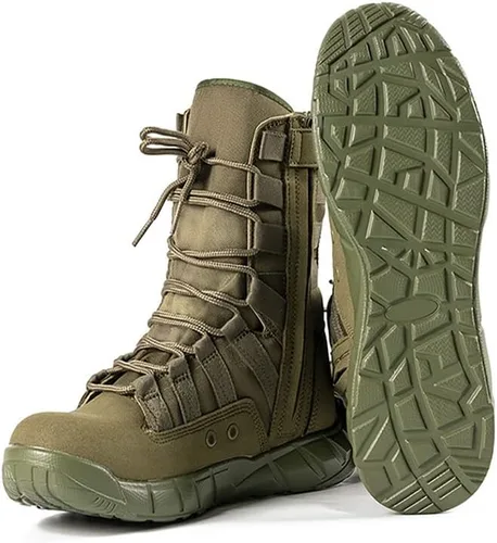 Vista 4 de Botas militares ligeras de 8 pulgadas de media altura hasta el tobillo, color beige, botas de senderismo para senderismo, senderismo, mochilero