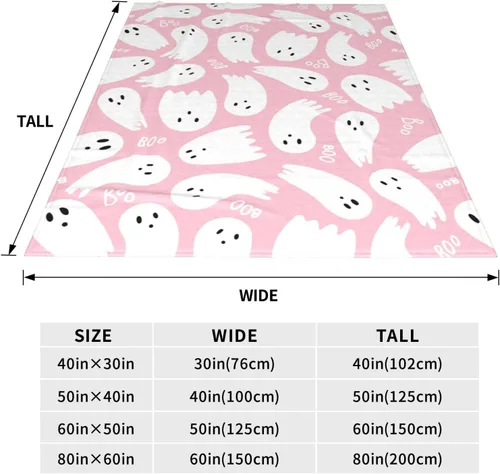 Vista 5 de Manta rosa de fantasmas de Halloween, manta de franela ligera y suave y mullida para cama, sofá, sala de estar, automóvil, viajes, mascotas, 40 x 30