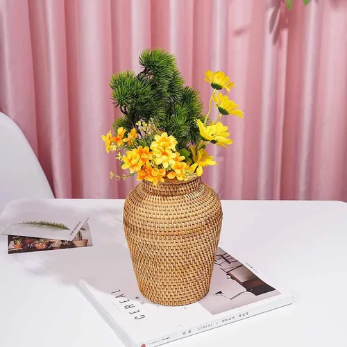 Vista 6 de Jarrón de ratán estilo rústico hecho a mano para plantas tejidas a mano para decoración del hogar