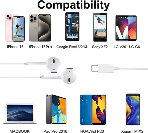 Vista 3 de Paquete de 2 auriculares tipo C con cable para iPhone 15 16 16e 17 Pro Max, auriculares USB C con micrófono y auriculares con cancelación de ruido