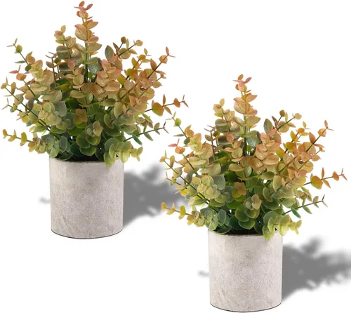 Vista 10 de Coferset 2 Pack Small Fake Plants Eucalyptus Potted,Black Negro-pequeño