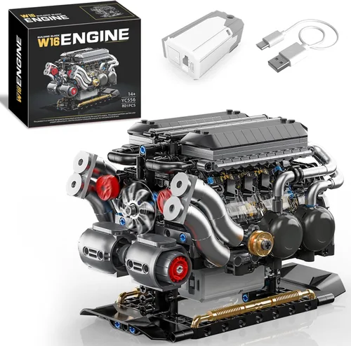 Vista 9 de V8 Kit de modelo de motor que funciona, construye tu propio mini motor de automóvil visible, juego de construcción de experimentos de ciencia física