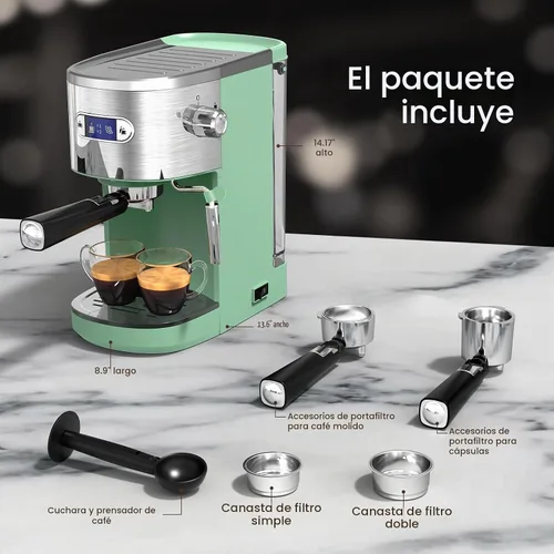 Vista 7 de Electactic Máquina de café espresso de 20 bares, cafetera profesional de acero inoxidable con pantalla LCD, tanque de agua extraíble de 45 onzas