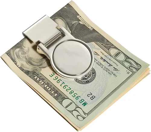 Vista 5 de Visol Clip de dinero con bisagras personalizado con grabado de monograma de círculo, plateado