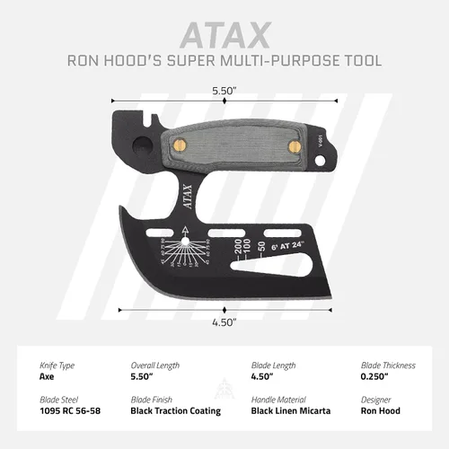 Vista 2 de Hacha de mano Tops Knives Atax Durable Steel Construction • Multi-Tool Survival Hatchet • Camping, Bushcraft, Hunting, Hiking & Emergency Use