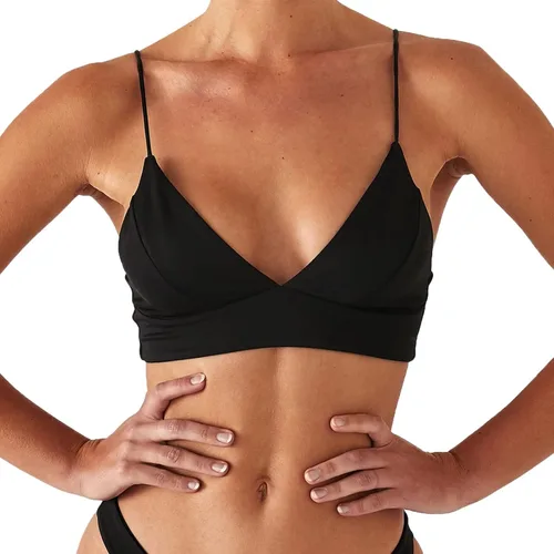 Vista 2 de Parte superior de bikini para mujer, color sólido, con cuello en V, parte superior de traje de baño