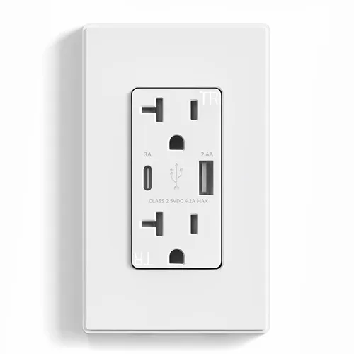 Vista 45 de ELEGRP Cargador USB de pared, receptáculo USB con puertos USB tipo A y tipo C, enchufe dúplex de 15 amperios resistente a manipulaciones NEMA 5-15R
