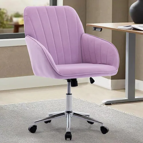 Vista 10 de Silla moderna de oficina en casa, cómoda silla de escritorio de terciopelo, silla de tocador de maquillaje con ruedas, silla giratoria ajustable