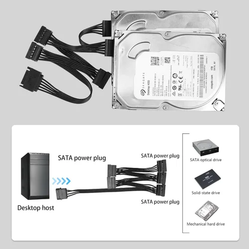 Vista 4 de YACSEJAO IDE a SATA Cable de alimentación LP4 4 pines 1 a 5 × 15 pines SATA Divisor Adaptador de Alimentación Cable Convertidor para PC Servidor