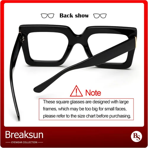 Vista 2 de Gafas de luz azul extragrandes para mujer, moda, gafas de computadora de lente cuadrada gruesa, sin receta, gafas negras, A1 negro