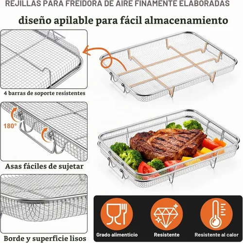 Vista 3 de P&P CHEF - Cesta para freidora de aire de 11.8 pulgadas para horno, estante para freidora de aire, 3 piezas