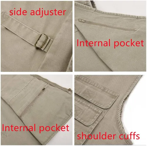 Vista 5 de Yipin Shang Chaleco de algodón multifuncional de 16 bolsillos para hombre, clásico, práctico, caza, viajes, montañismo, trotar