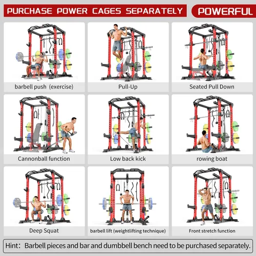 Vista 7 de Power Cage - Rack de Potencia Multifunción con Sistema de Cruce de Cables, Rack para Sentadillas de Capacidad de 1800 LBS con Banco de Pesas