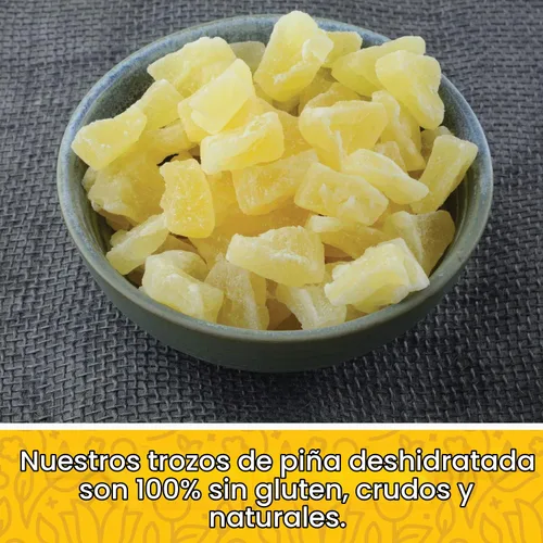 Vista 5 de Trozos de piña seca, 1 libra. Trozo de piña deshidratada, piña deshidratada, pedazos de piña secas. Todo natural, sin OMG, piñas secas ligeramente