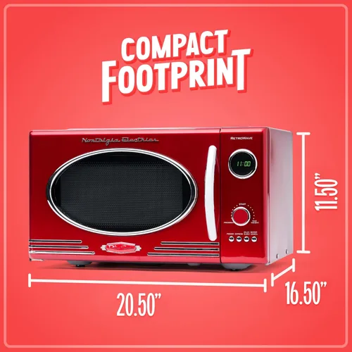 Vista 24 de Nostalgia Horno microondas retro compacto para encimera, 0.7 pies cúbicos, 700 vatios con pantalla digital LED, bloqueo para niños, interior fácil
