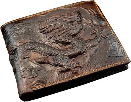 Vista 2 de vogueteen Vintage Dragon - Cartera de cuero genuino con clip para dinero, Marrón, Vintage