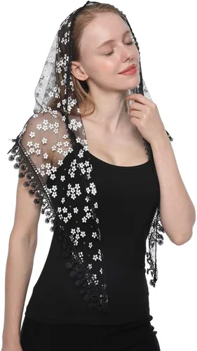 Vista 5 de LMVERNA Triángulo de encaje Mantilla velo de tul bufanda que cubre el velo de la iglesia para las damas de honor de la boda de la misa
