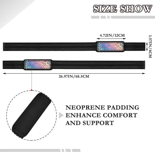 Vista 3 de Rainbow Gradient Leopard Print Lifting Wrist Straps for Weightlifting, Bodybuilding, Strength Training Padded Neoprene
