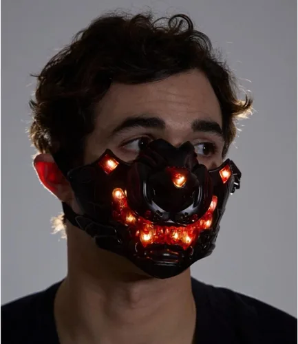 Vista 5 de Máscara de media cara metálica LED estilo steampunk para disfraz de Halloween, fiesta de cosplay