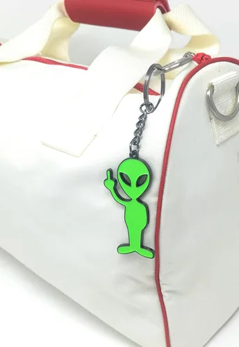 Vista 4 de Llavero de Alien Naughty Alien Llavero con dedo medio para cremalleras, bolso, bolso, llaves, embrague o mochila Divertido llavero novedoso