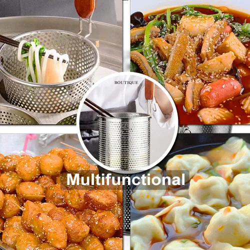 Vista 6 de Tenta Kitchen Cesta de pasta de acero inoxidable microperforada de malla de araña, colador de fideos para bola de masa de alimentos, colador