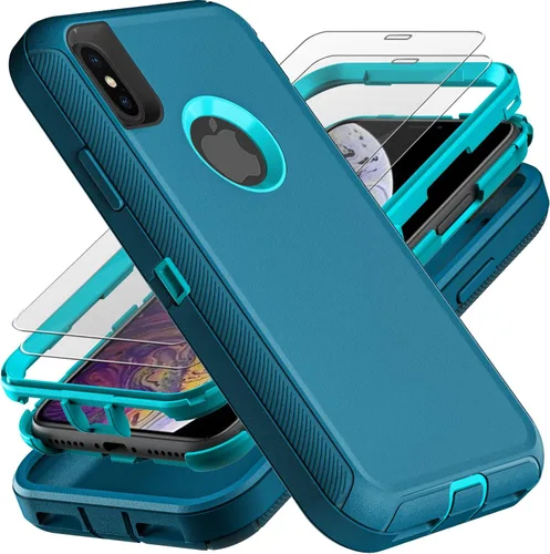 Vista 9 de YKHJKLEC Funda para iPhone Xs Max, grado militar 3 en 1, resistente a los golpes, a prueba de caídas, polvo con 2 protectores de pantalla de vidrio