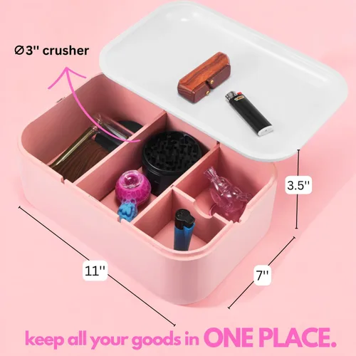 Vista 8 de Caja de almacenamiento de bambú con juego de bandeja decorativa, caja de almacenamiento compacta de madera para todos los accesorios rodantes - caja