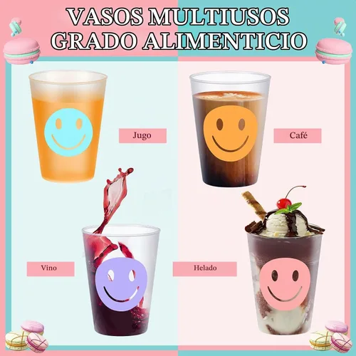 Vista 4 de Irenare 72 vasos de plástico reutilizables de 9 onzas con patrón de sonrisa, vasos de plástico para beber vasos pastel lindos vasos de plástico