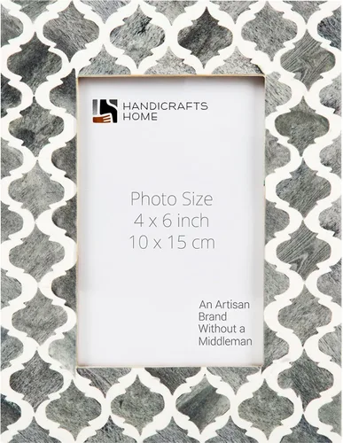 Vista 8 de Handicrafts Home Marco de fotos blanco de 4 x 6 pulgadas, marco de fotos negro con incrustaciones de hueso, marco de fotos marroquí vintage