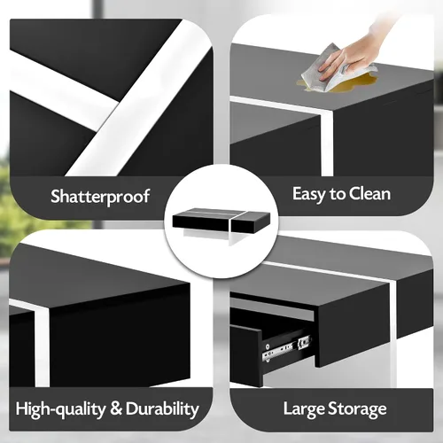 Vista 6 de Mesa auxiliar con cajones de almacenamiento, muebles de sala de estar de diseño rectangular contemporáneo, mesa de cóctel moderna de superficie