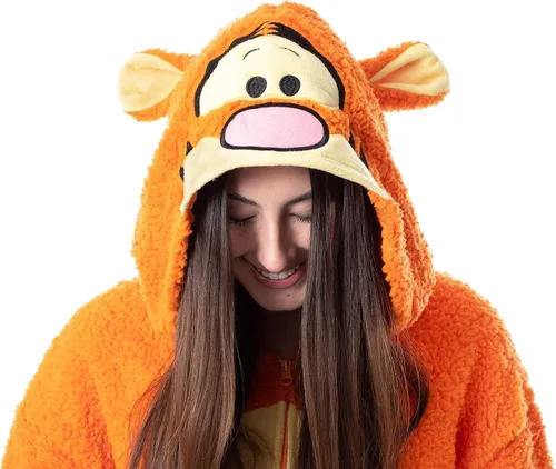 Vista 2 de Disney Winnie The Pooh - Disfraz de tigre para adultos, traje de pijama de felpa Kigurumi Union, Naranja