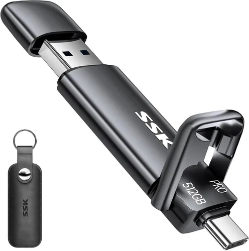 Vista 10 de SSK Unidad SSD USB C de 256GB hasta 1000MB/s, Unidad Flash Rápida, Unidad Dual Tipo-C + USB A 3.2 Gen 2 Unidades de Estado Sólido Externas, Memoria