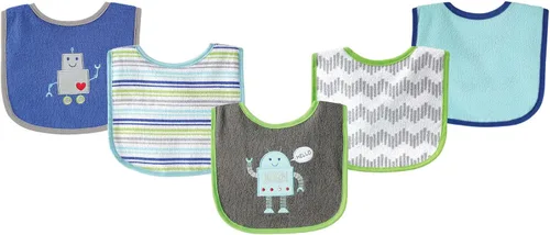 Vista 18 de Luvable Friends Baby Cotton Terry Drooler Bibs with PEVA Back, Transportation, One