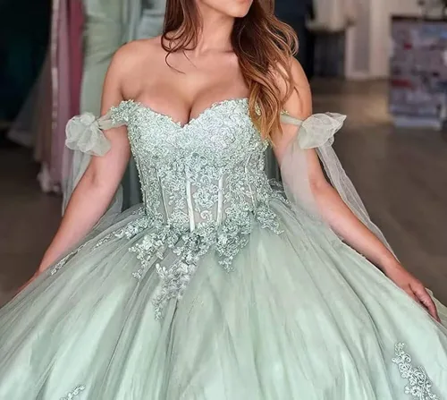 Vista 3 de Ftupza Vestidos de quinceañera con hombros descubiertos vestidos de tul hinchados para vestido de 15 años de encaje apliques vestido de fiesta Ftu01