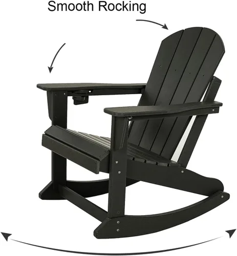 Vista 5 de Adirondack - Silla mecedora para patio al aire libre, sillas Adirondack de plástico HDPE resistente a la intemperie, silla de césped para porche