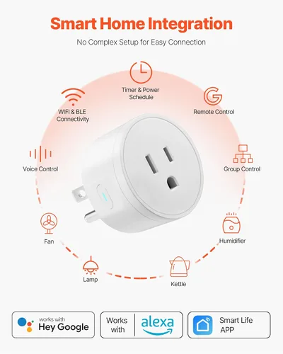 Vista 2 de VEVOR Enchufe inteligente, salida inteligente WiFi compatible con Alexa y Google Home, enchufes WiFi con programación, control de aplicaciones
